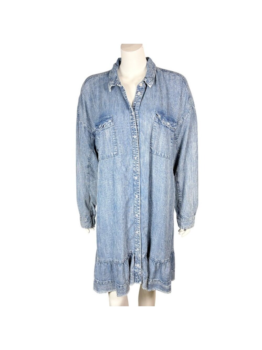 Pilcro Anthropologie Chambray Tunic Dress Size XL Button Front Ruffle Hem